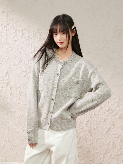 Speckled Rhinestone Knit Cardigan / Rhinestone Flash Jeans  KIP0010