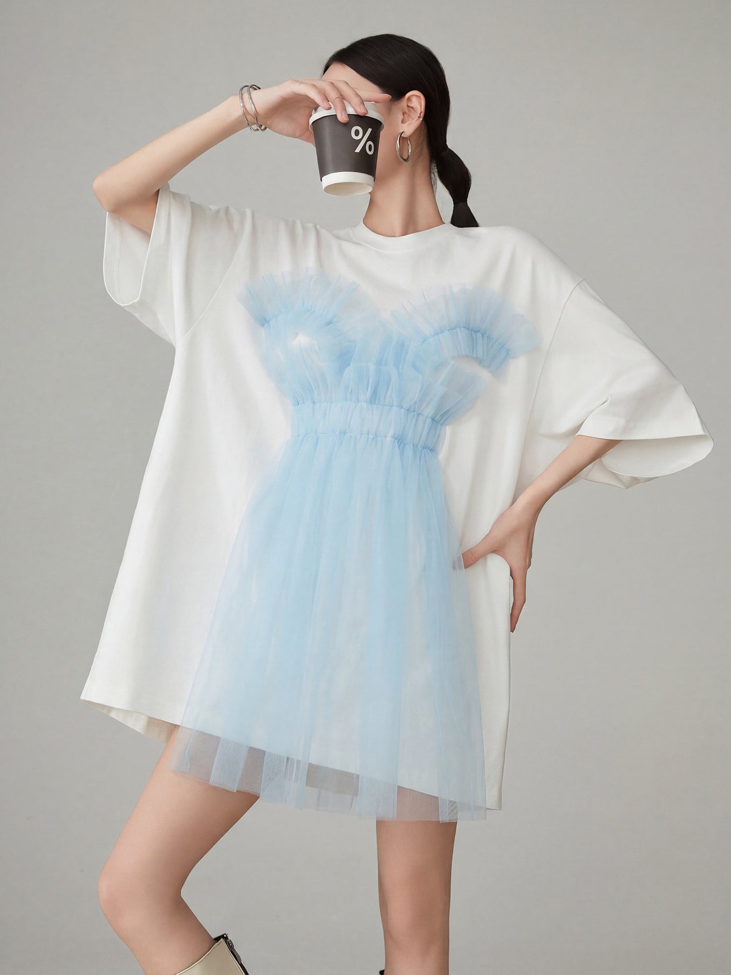 Tulle Layered Style T-Shirt Dress FER0147