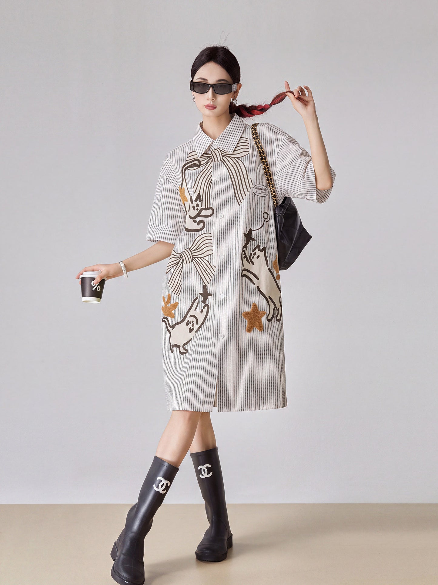 Cat Motif Shirt Dress FER0352