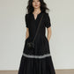 V-Neck Short Sleeved Black Dress VAS0095