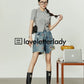 Slim Polo Knit / Flower Embroidery Half Denim Pants LLA0119