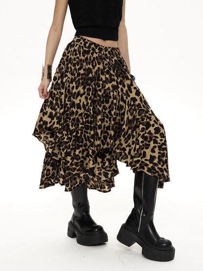 Leopard Asymmetrical Tiered Skirt ZRS0092