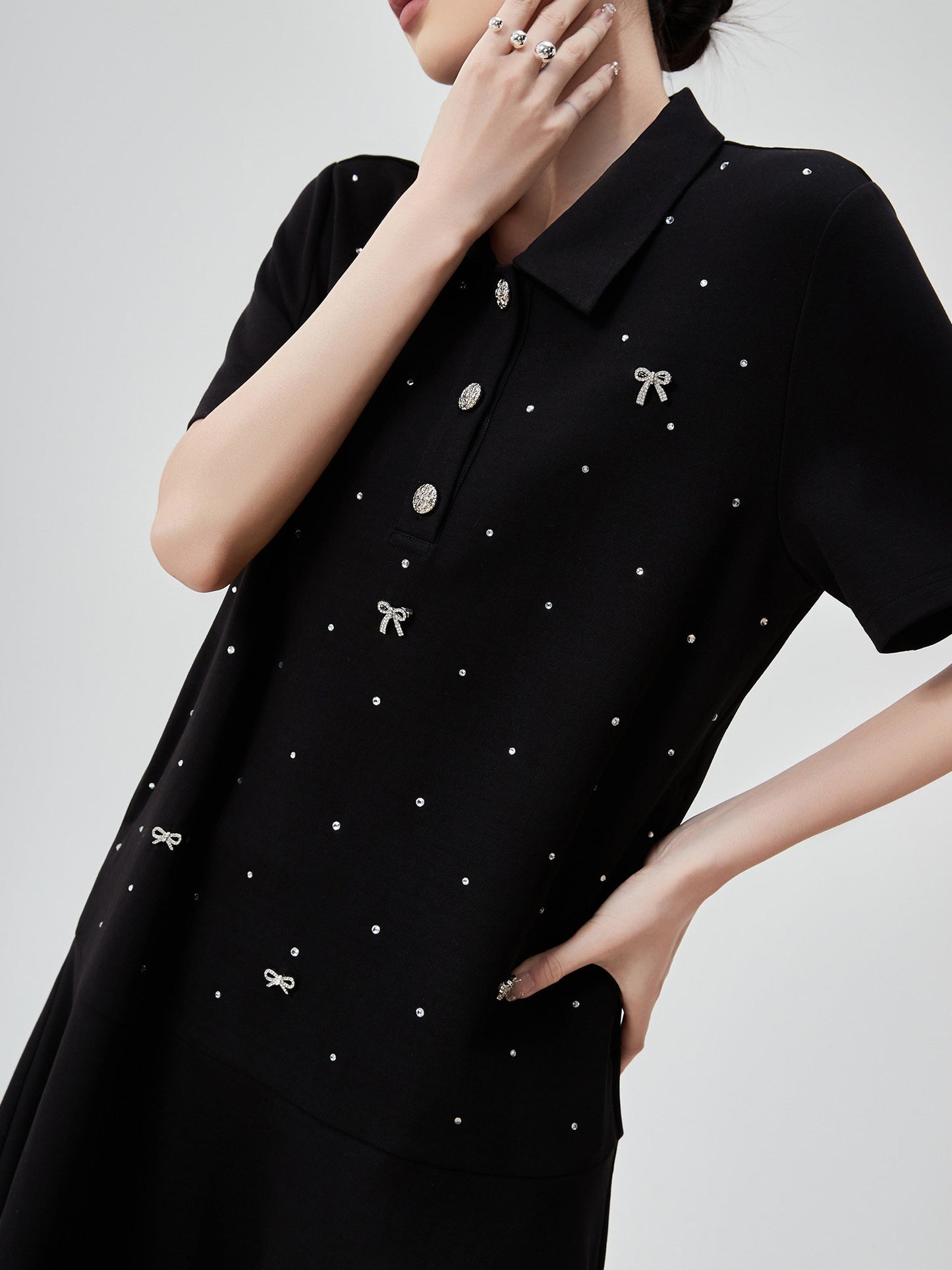 Ribbon Motif Polo Collar Mini Dress FER0113