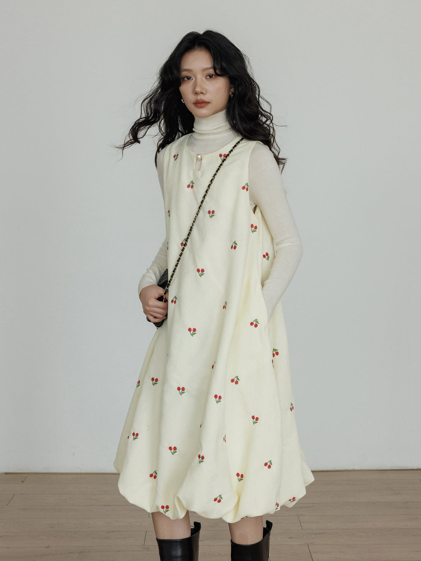 Crew Neck Cherry Vest Dress VAS0187