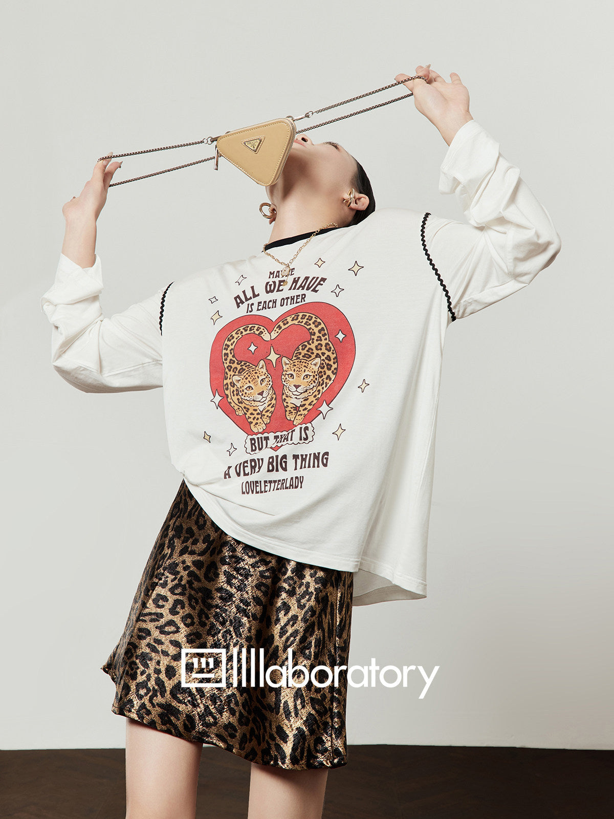 Love Tiger Long-Sleeve Top / Leopard Mini Skirt LLA0642