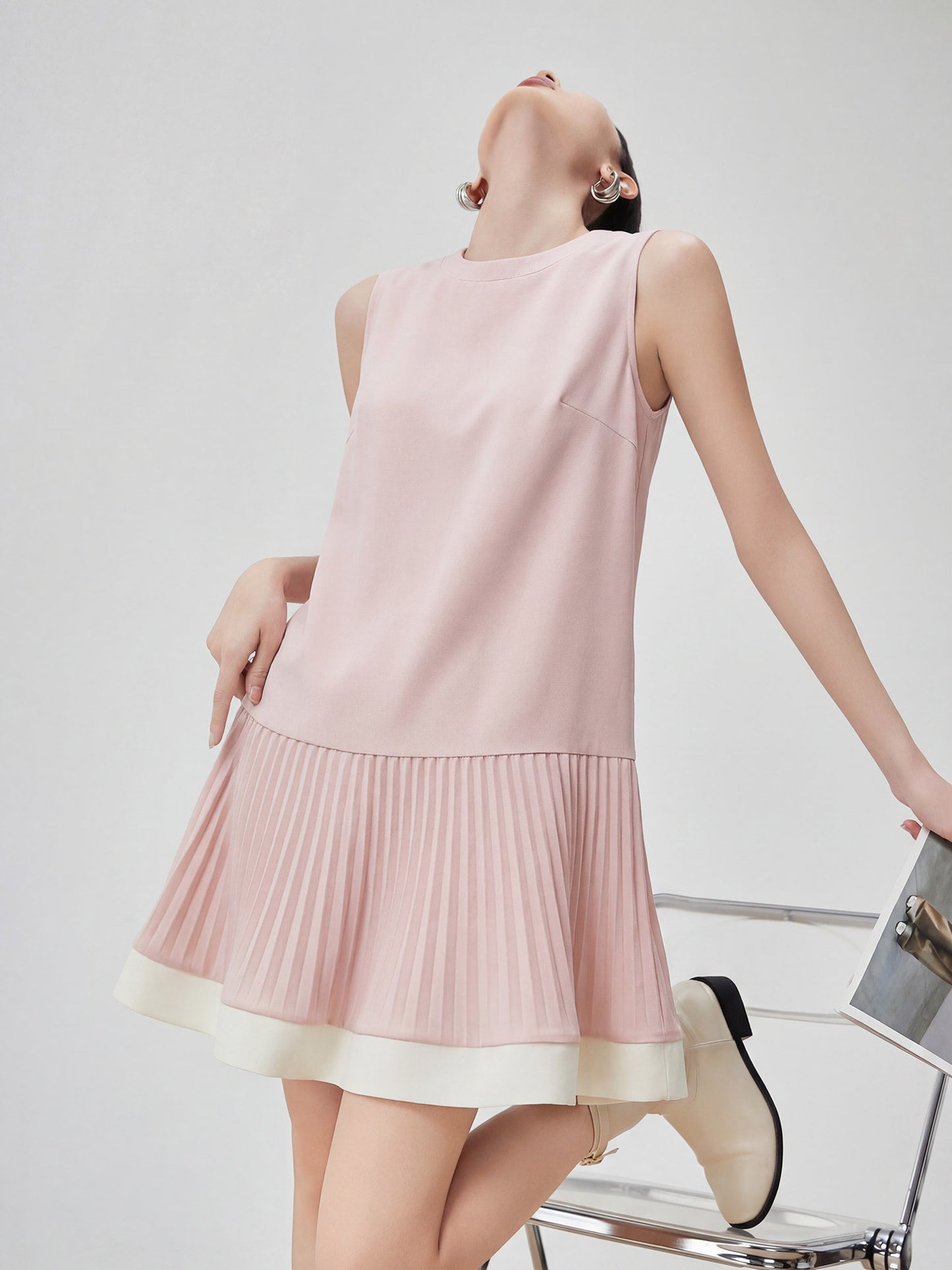 Low-Waist Pleated Design Dress FER0172