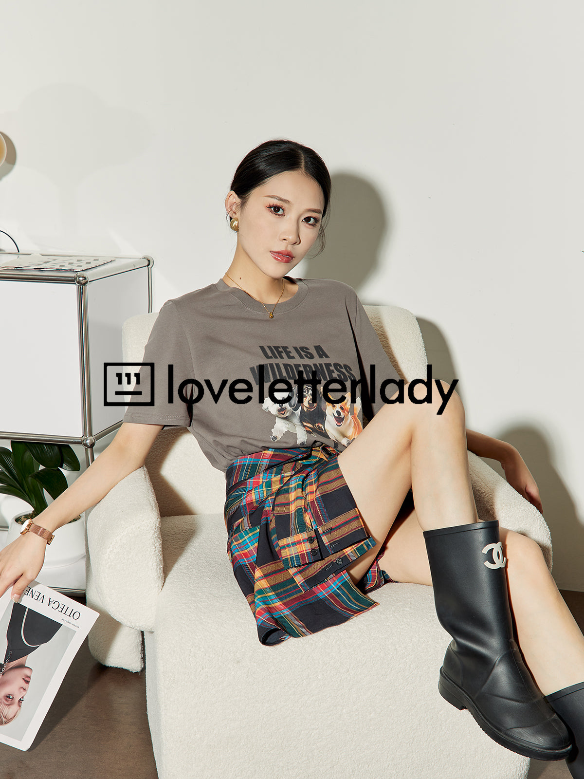 American Printed T-Shirt Check Skirt LLA0215