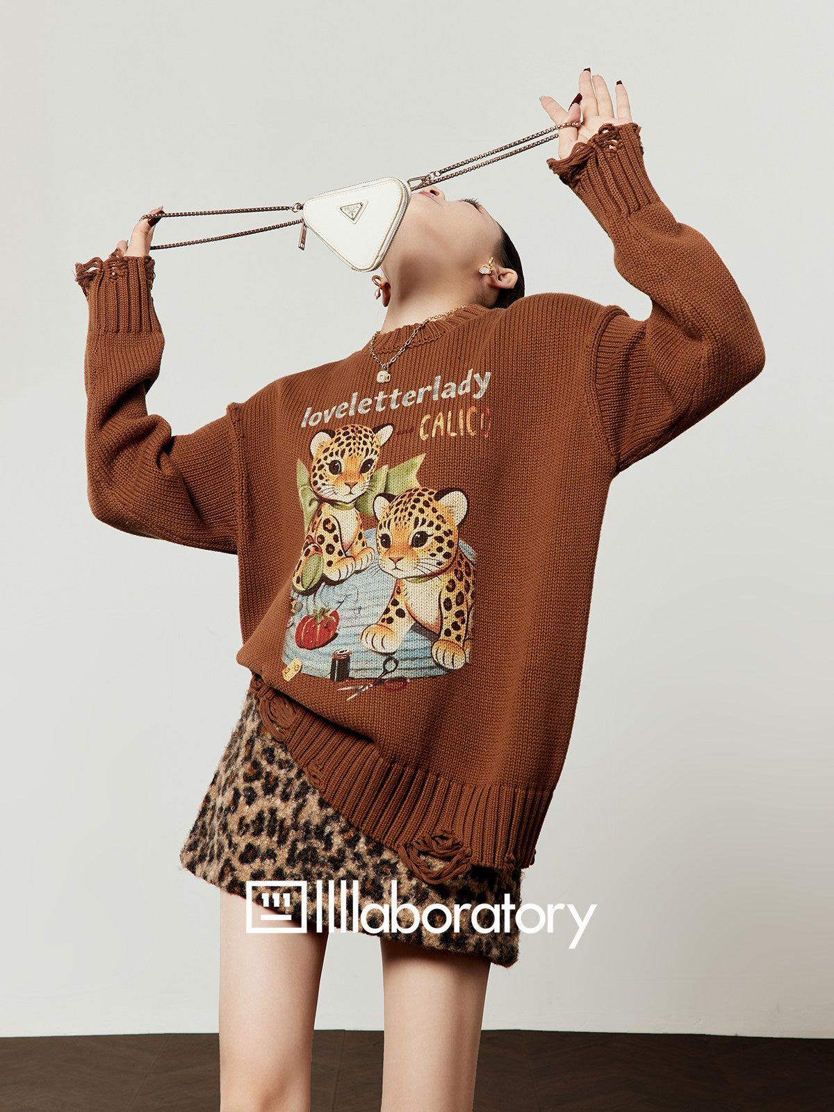 Tiger Print Knit Top / Leopard Mini Skirt LLA0632