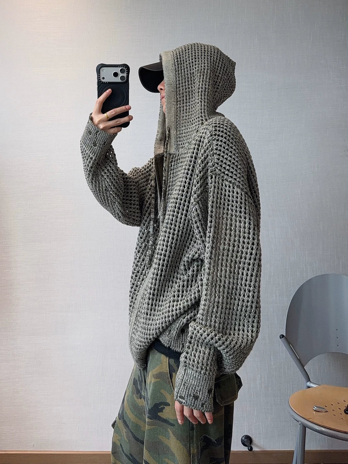 Reversible Mesh Zip-Up Knit Hoodie DAZ0010