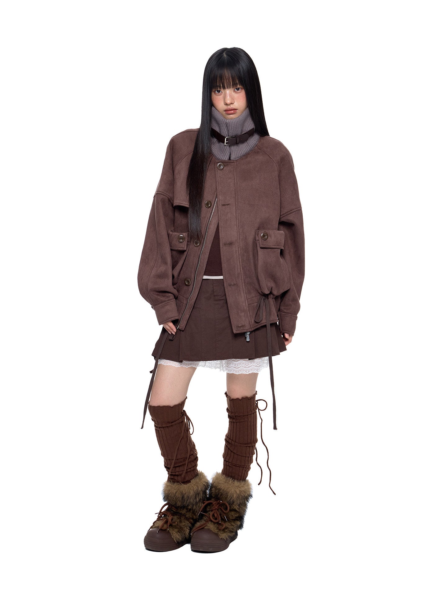 Knit Collar Suede Jacket EZK0089