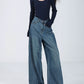 Denim Semi Flared Wide Pants / Long Sleeve Top ABW0003