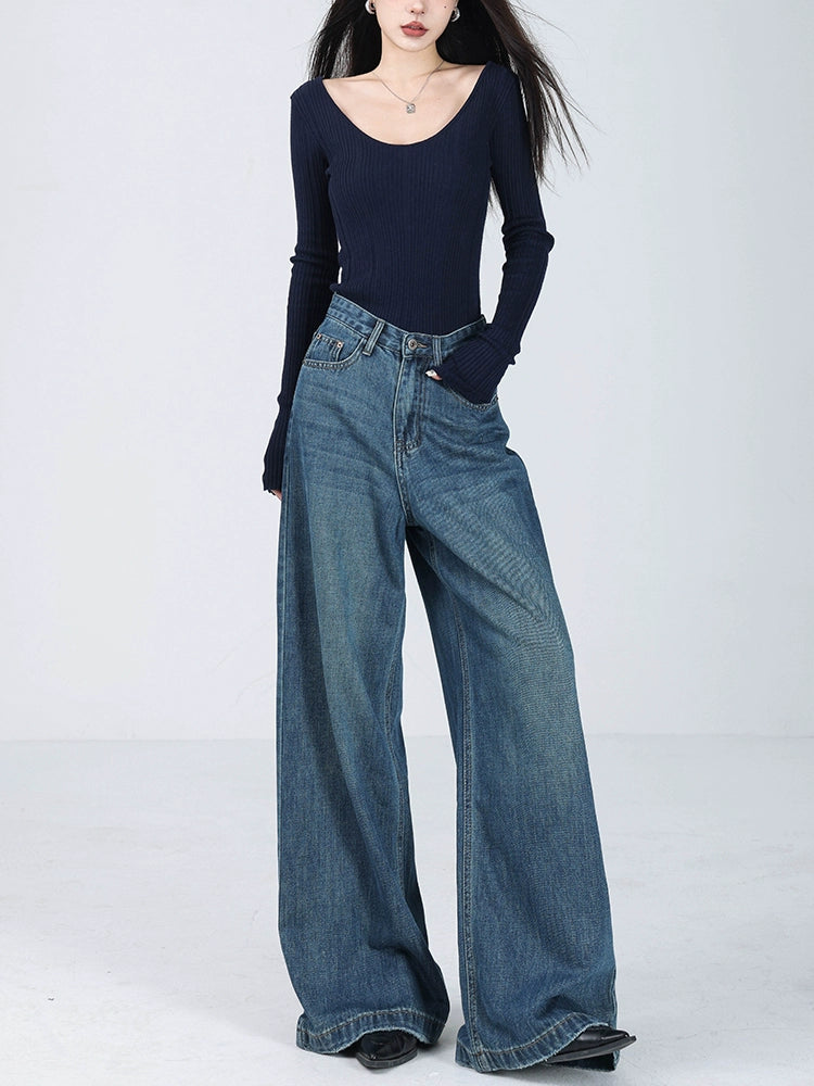 Denim Semi Flared Wide Pants / Long Sleeve Top ABW0003