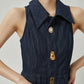 Gold Button Denim Sleeveless Dress FER0132