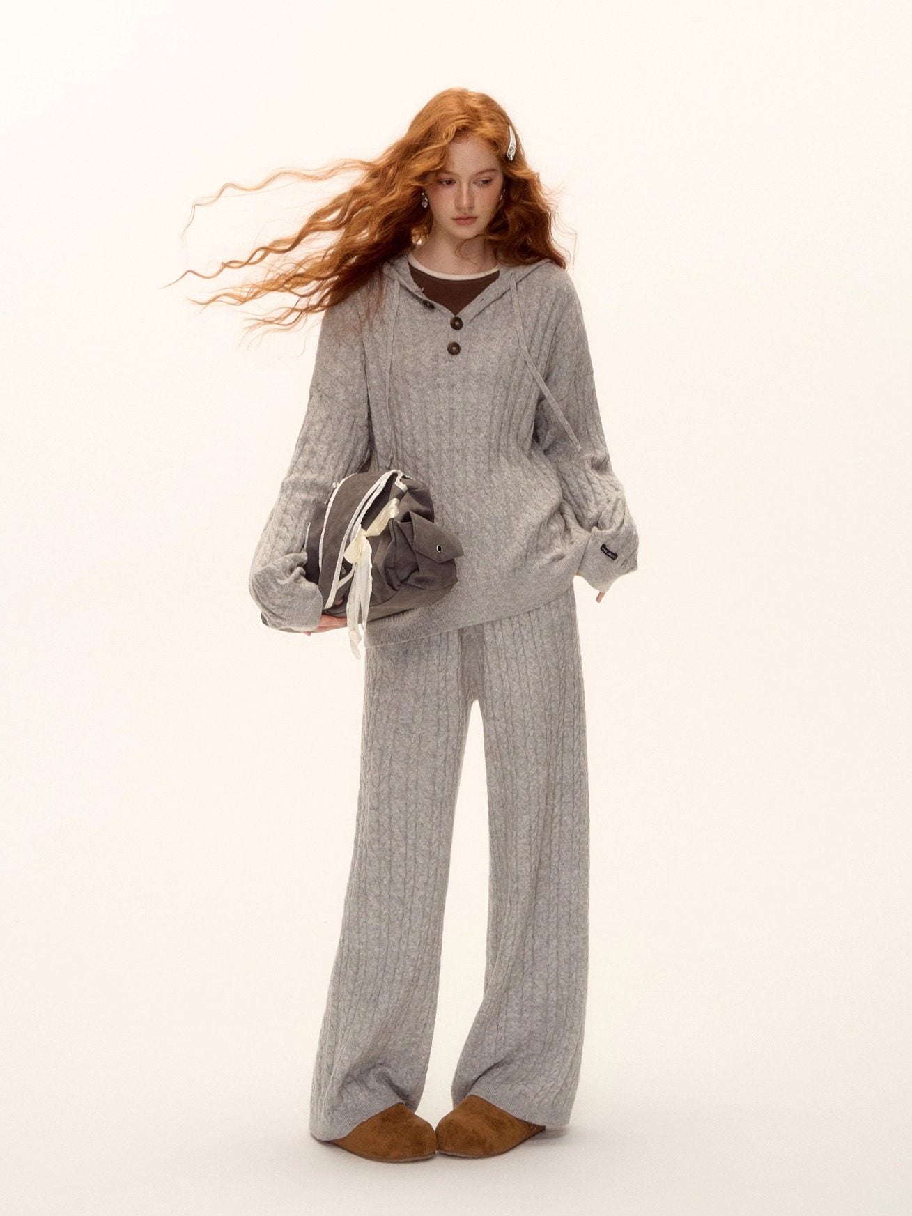 Wool Half-Button Knit Hoodie / Wide Pants ASG0073