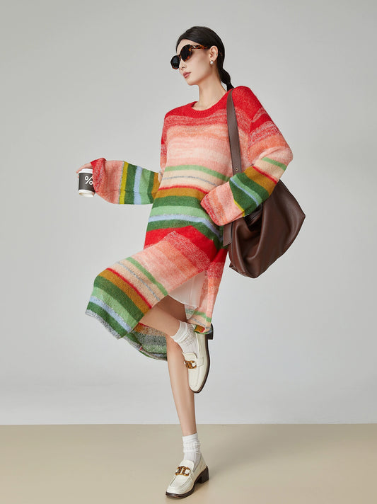 Rainbow Stripe Long Sleeve Knit Dress FER0025