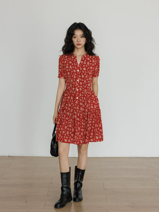 Red Small Floral Dress VAS0029