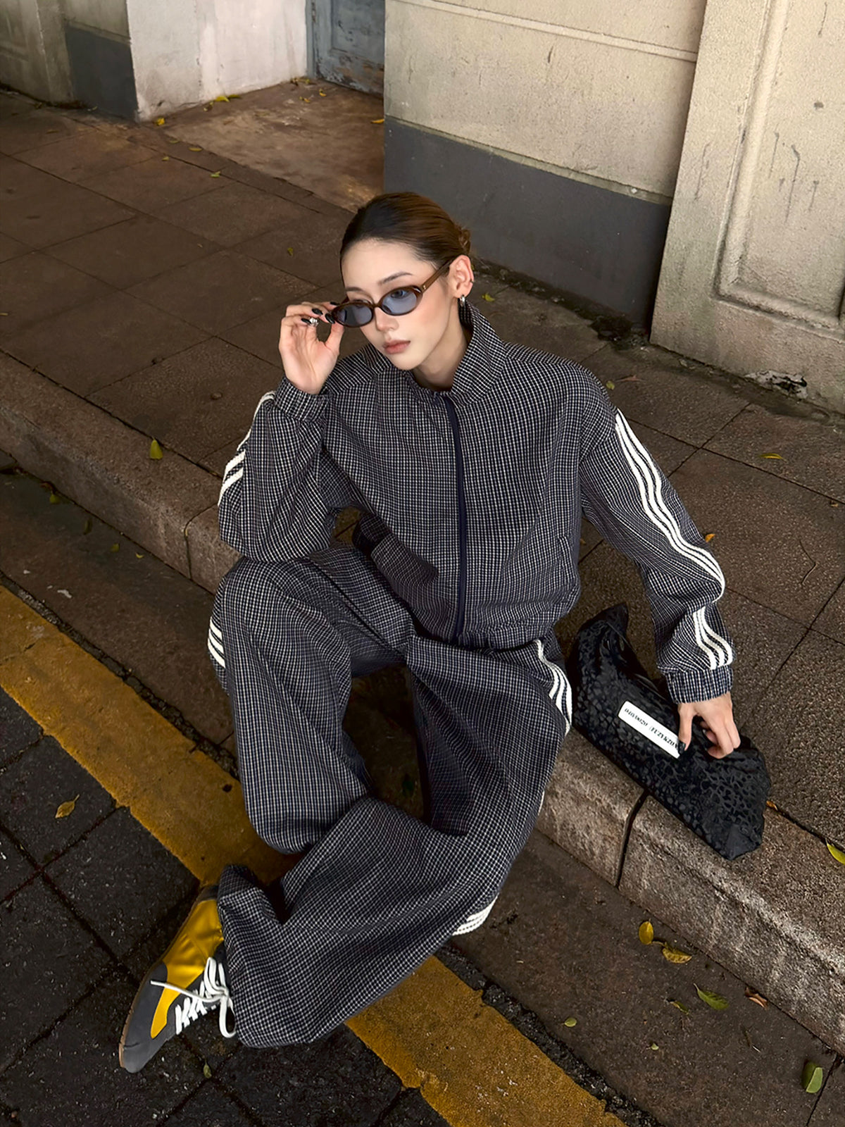 Vintage Plaid Stand Collar Jacket / Casual Pants WWP0017