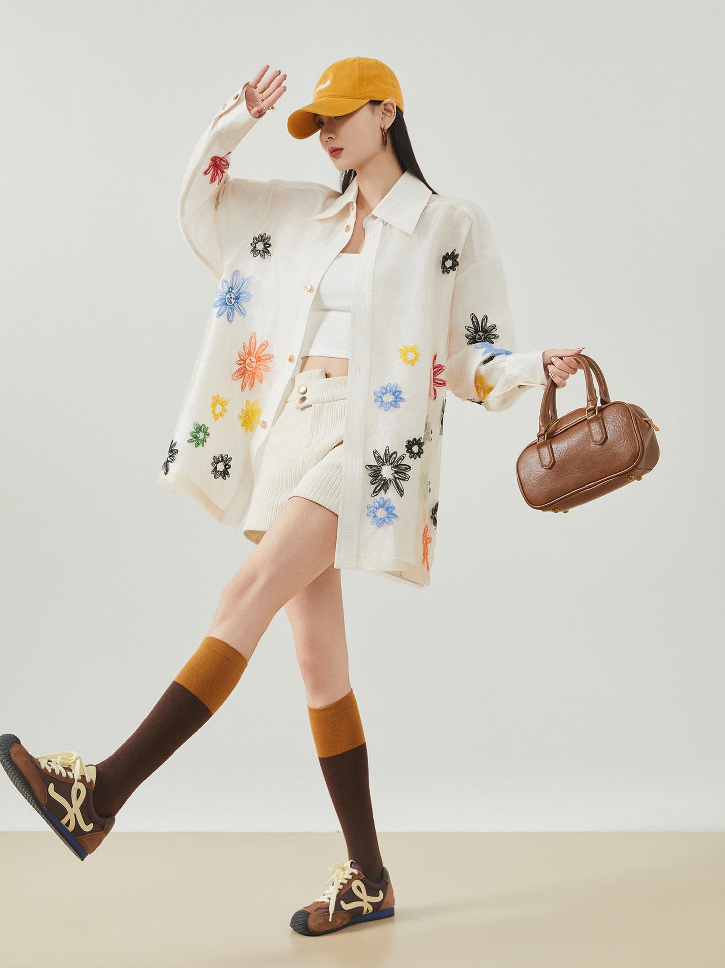 Flower Embroidered Long-Sleeve Shirt FER0098