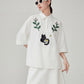 Cat Embroidered Short-Sleeve Shirt / White Long Skirt FER0211