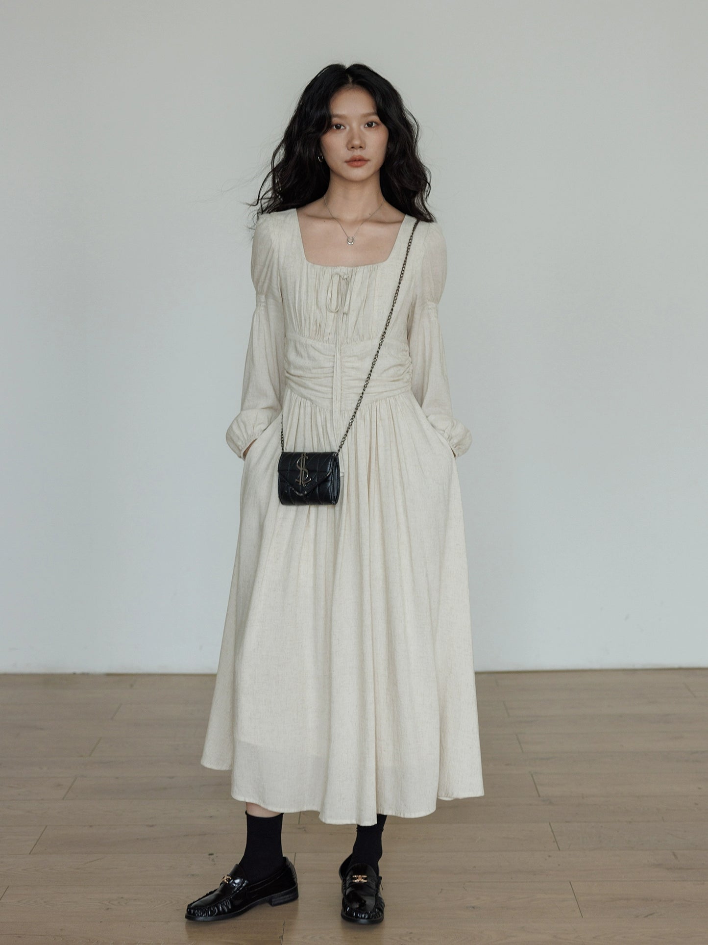 Linen Long-sleeve Slim Dress VAS0155