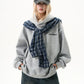 Checkered Shirt Layered Sweatshirt Hoodie MAD0012