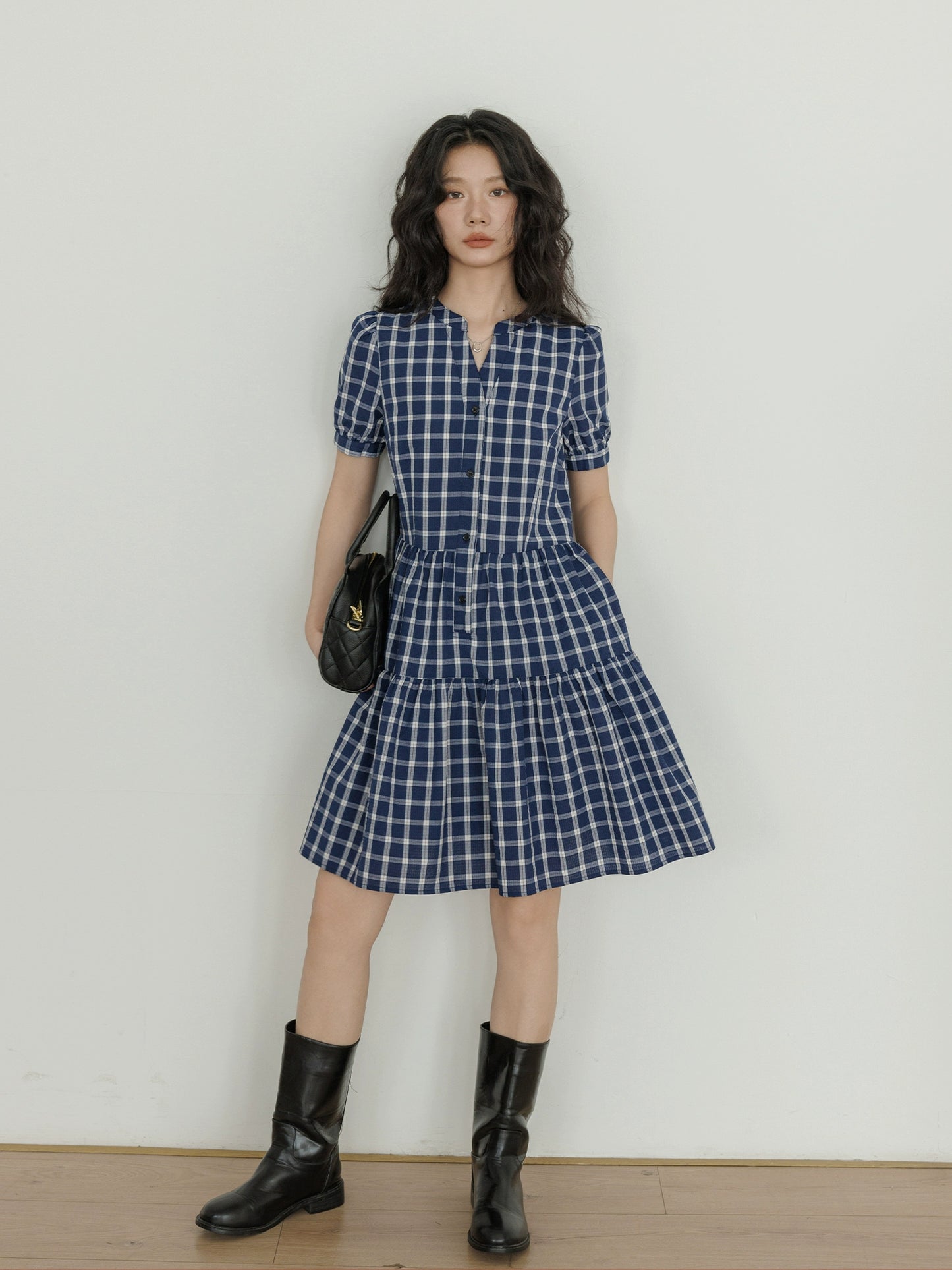 Tiered Check Shirt Dress VAS0086