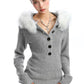 Fur Hood Half Button Knit BGS0014