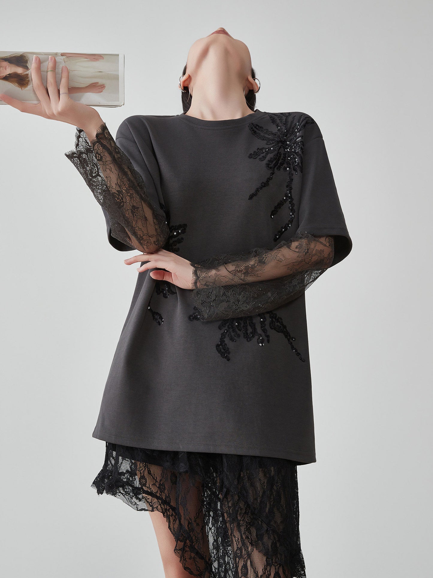 Lace Long-Sleeve Patchwork T-Shirt FER0070