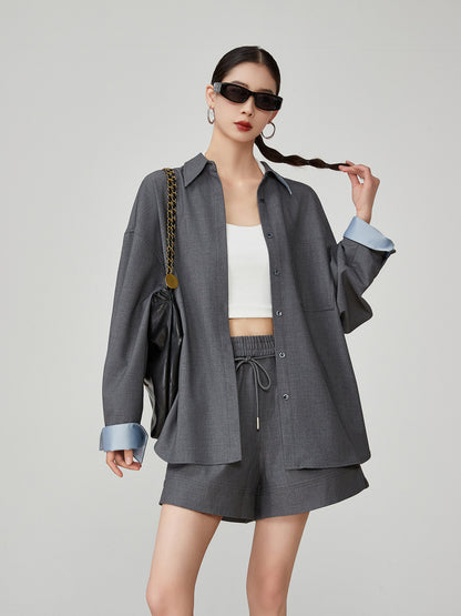 Gray Collared Long-Sleeve Shirt / Shorts FER0064