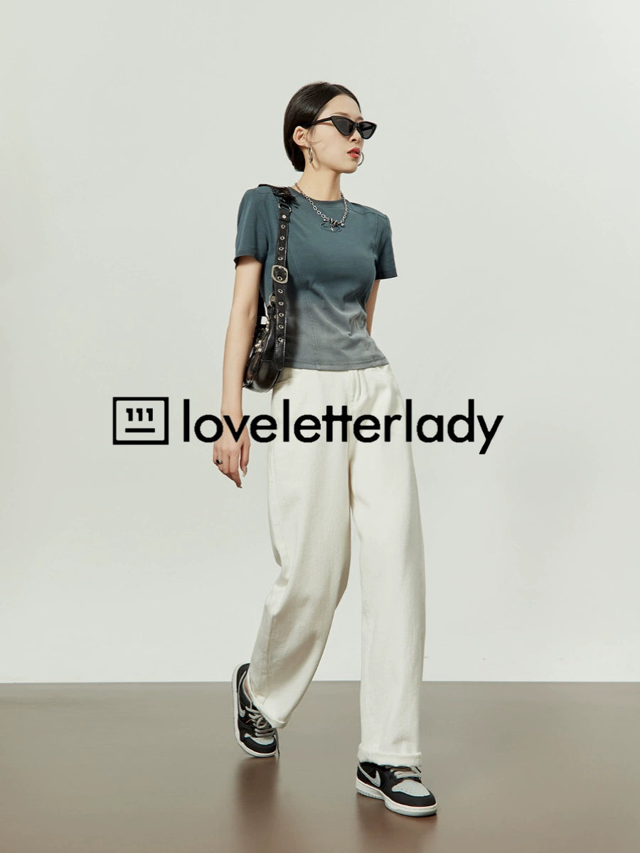 Gradient Gray Short Sleeve T-Shirt / White Pants LLA0199