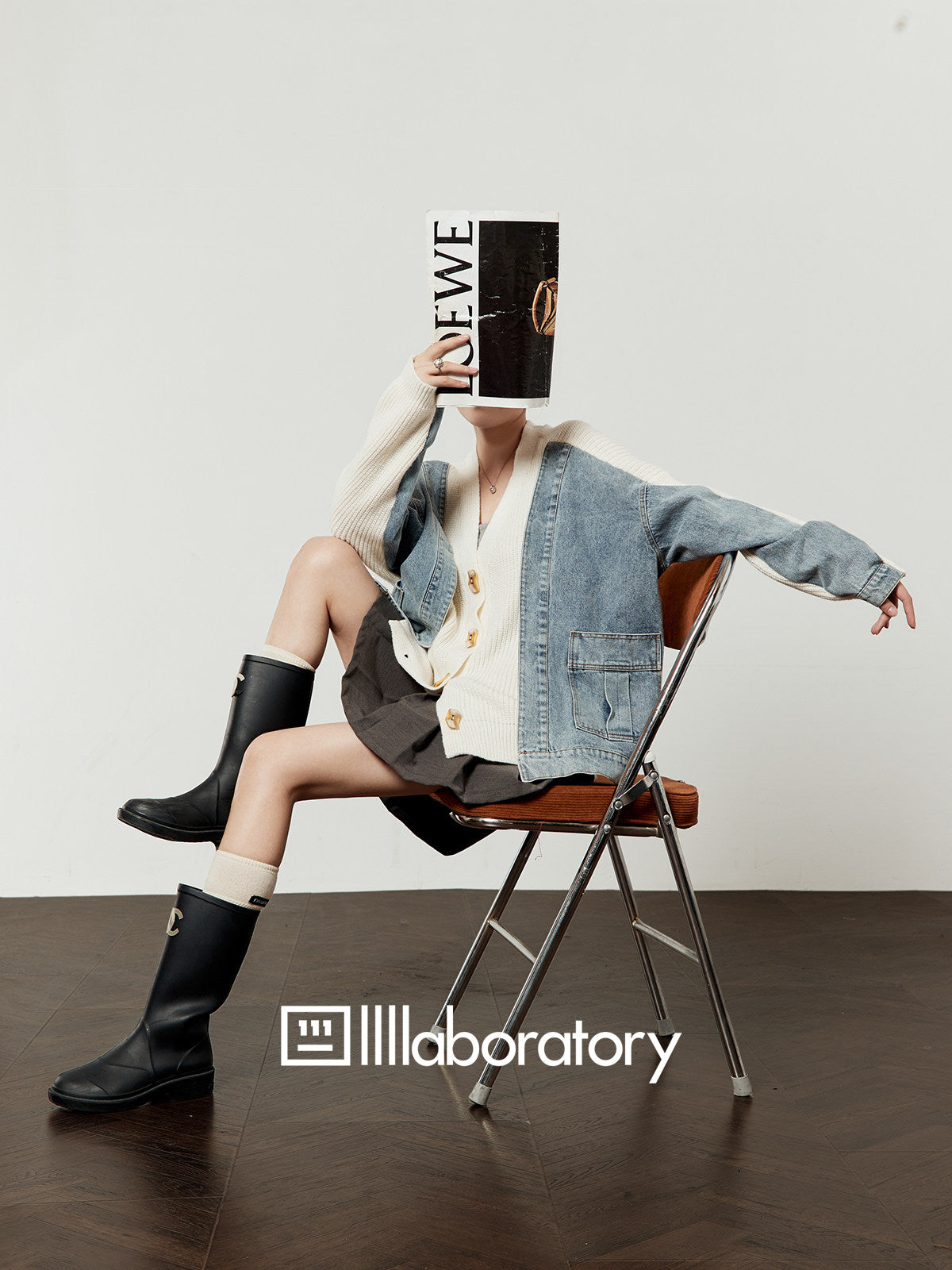 V-Neck Denim Docking Knit Cardigan LLA0645