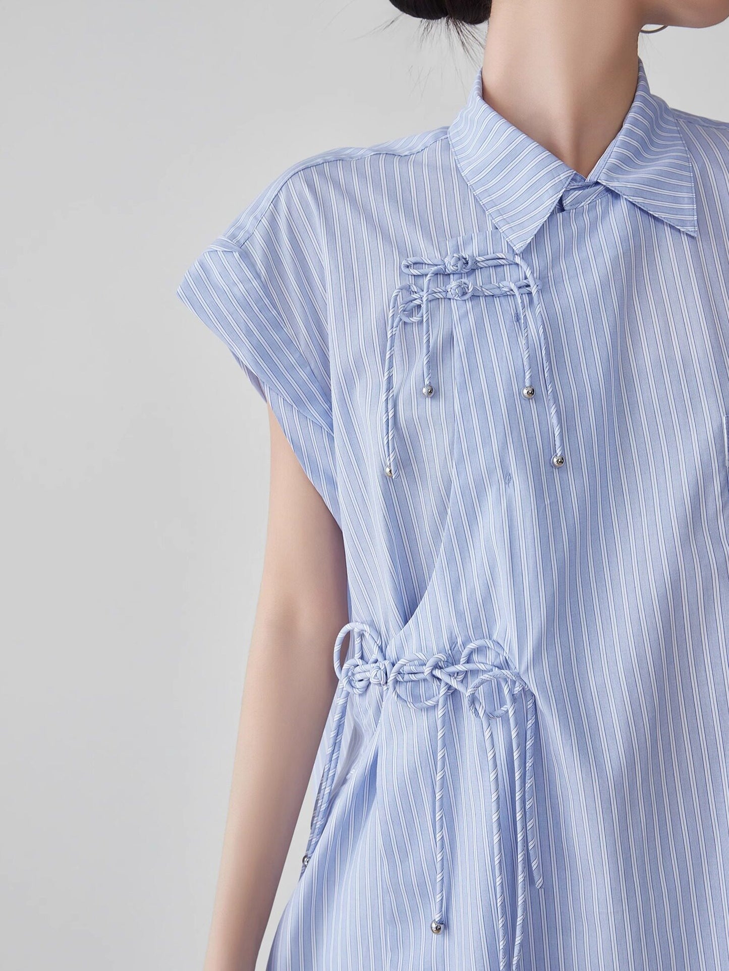 Blue Striped Sleeveless Shirt FER0177