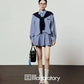Blue Check Long Sleeve Shirt / Relaxed Mini Skirt LLA0513
