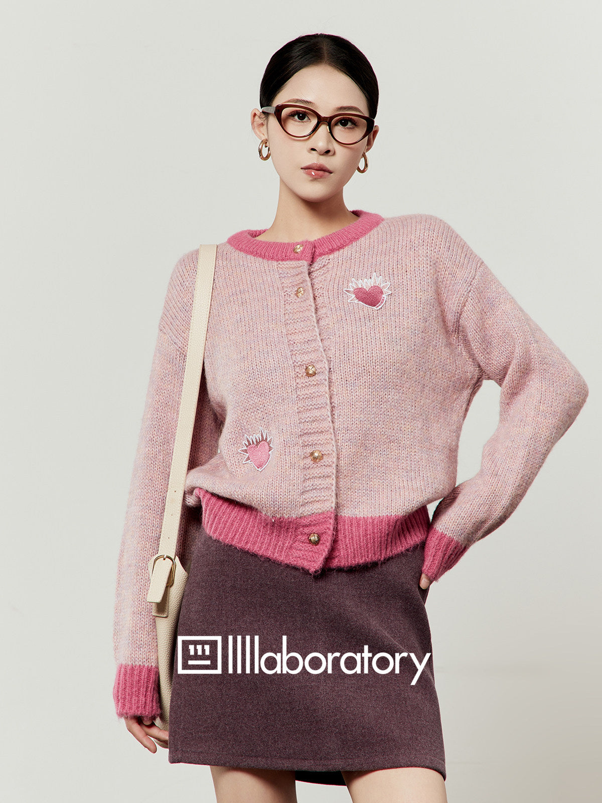 Heart Logo Knit Top / Purple Mini Skirt LLA0628