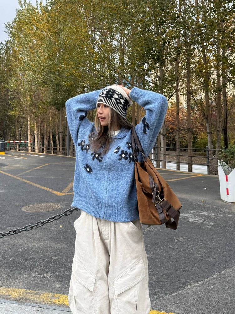 Flower Motif Knit Zip Jacket CYE0016