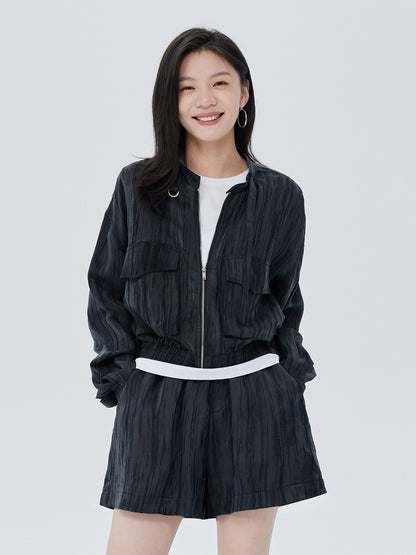 Round Neck Zip-Up Short Jacket SHN0022