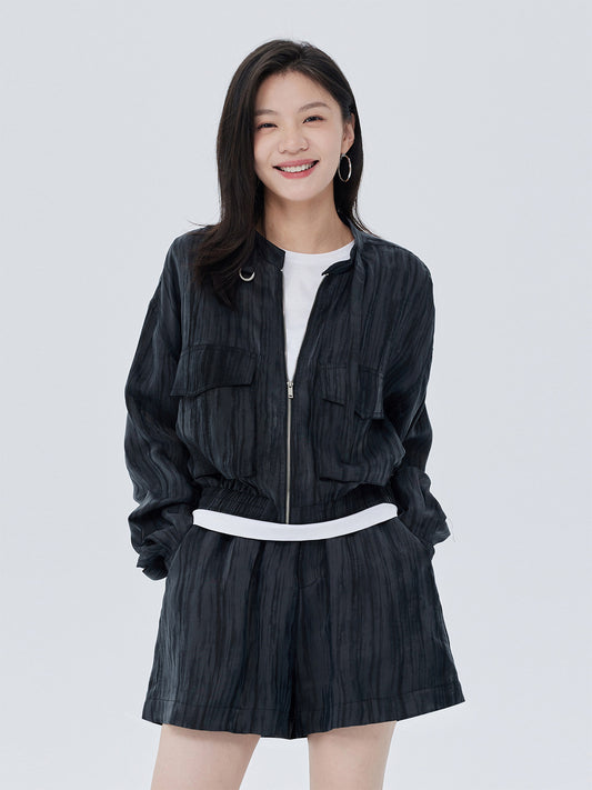 Round Neck Zip-Up Short Jacket SHN0022