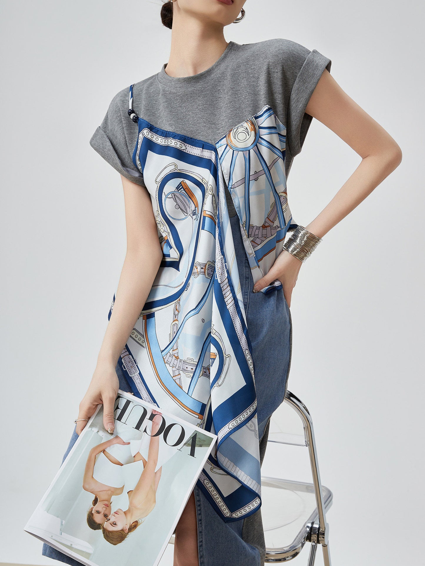 Printed Scarf Layered-Style Dress FER0291