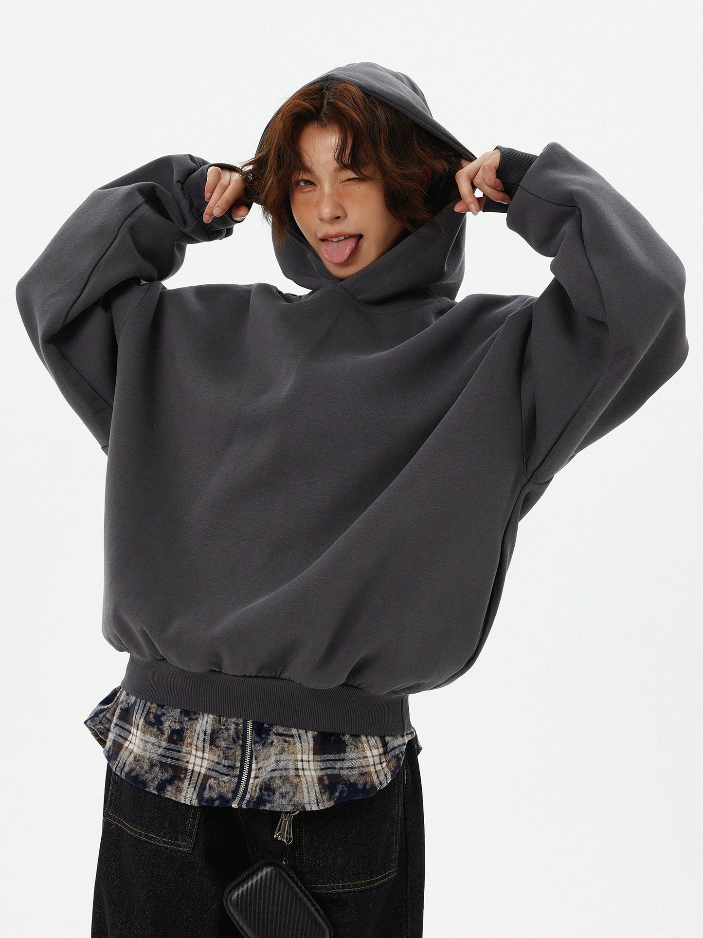Oversized Leather Patch Design Hoodie HGX0043