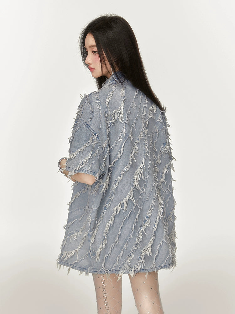 Fringe Retro Denim Shirt / Denim Mini Skirt EPU0013