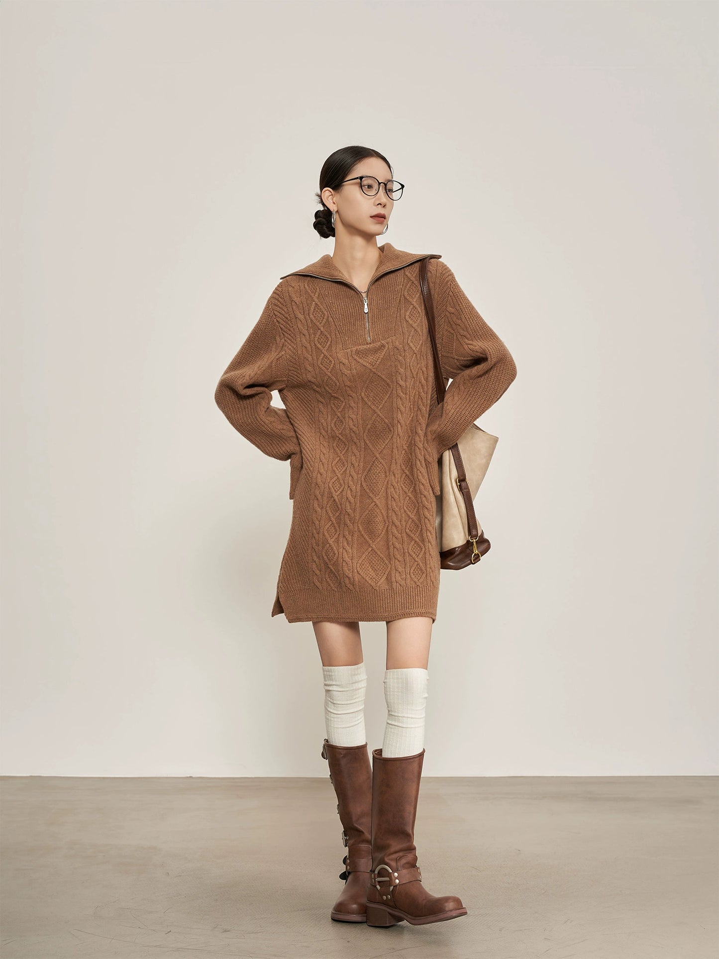 Cable Half-Zip Knit Dress SUY0015