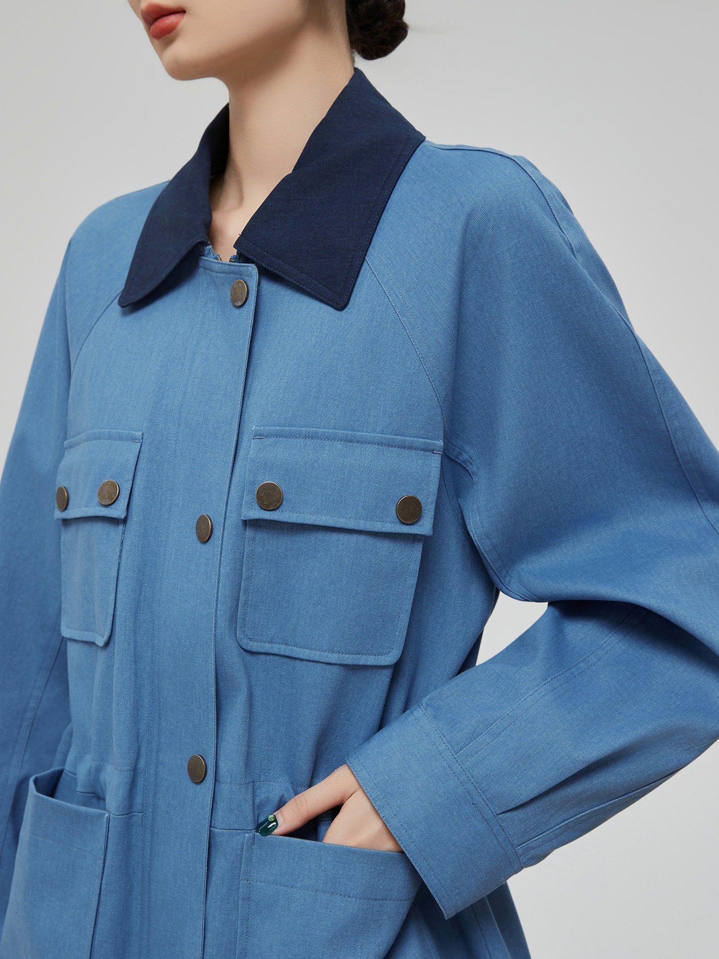 Blue Turn Collar Jacket / Work Skirt FER0376