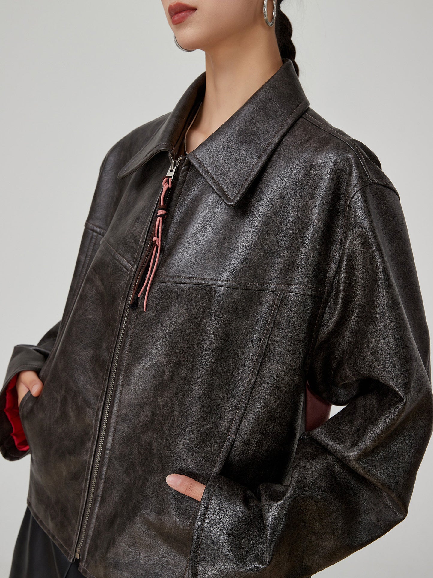 Cat Patch Embroidery Leather Jacket FER0062