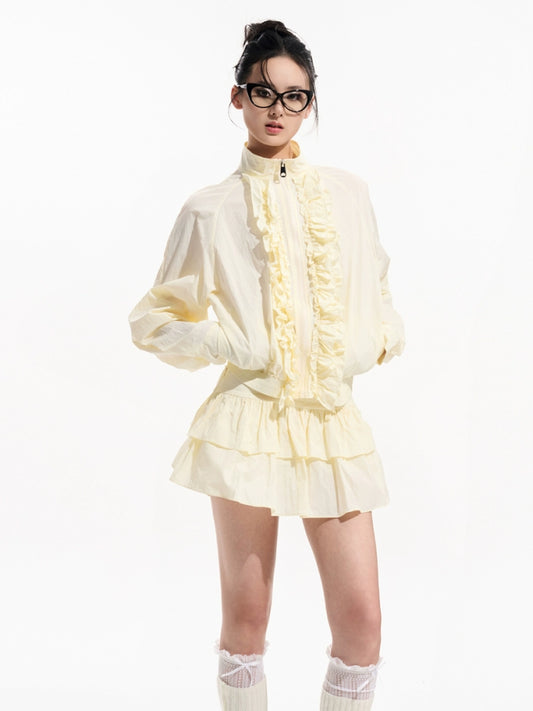 Stand Collar Ruffle Jacket / Ruffle Mini Skirt TUW0002
