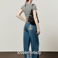 Tight Short-Sleeve T-Shirt / Pocket Print Denim Pants LLA0667