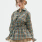 Green Plaid Drawstring Waist Shirt ZZF0360