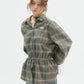 Green Plaid Drawstring Waist Shirt ZZF0360