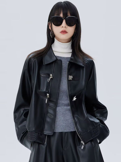 Silver Buckle Leather Jacket SHN0024