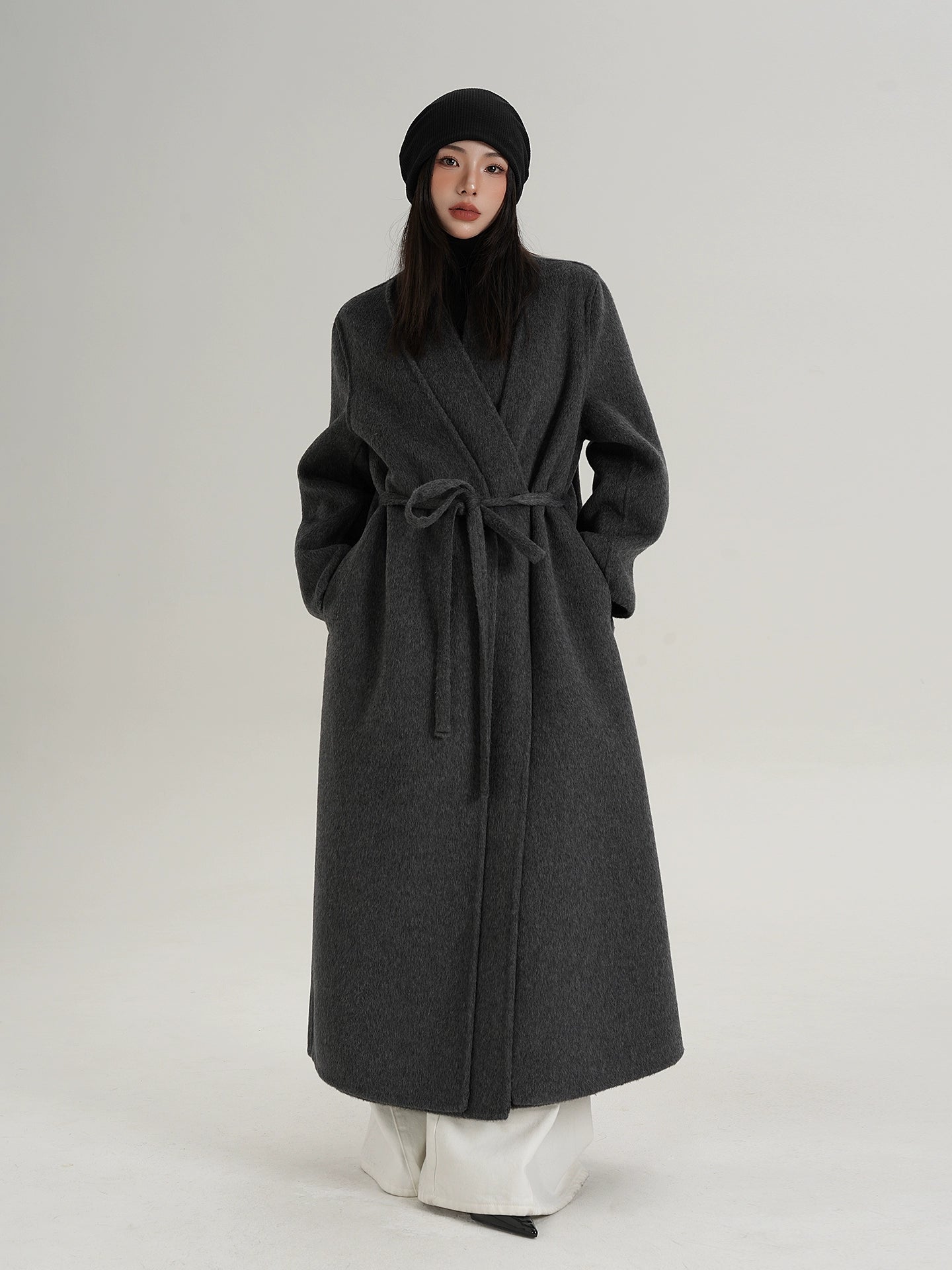 V-Neck Wool Long Coat SRS0387