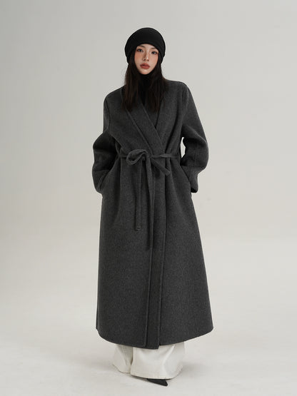 V-Neck Wool Long Coat SRS0387